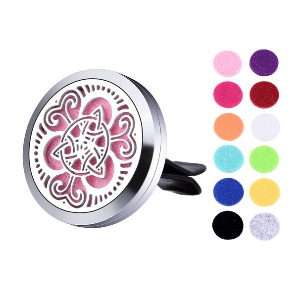 VALYRIA Stainless Steel Celtic Knot Car Air Freshener Aromatherapy Essential Oil Diffuser Locket with Vent Clip (Silver)