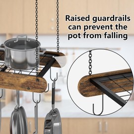 GILLAS Pot Racks Hanging Ceiling Mount with 12 S-Shaped Hooks, Heavy-Duty Pot and Pan Organizer Rack, Space-Saving Ceiling Mounted Storage for Kitchen Cookware