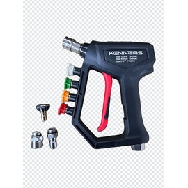 KENNEAS Short Pressure Washer Gun with Swivel & Nozzle Holder, 4000 PSI, 1/4” Quick Connector Coupler & 3/8" Male Plug, M22-14mm Adapter, Compatible with Foam Cannon–for Car, Driveway, Patio Cleaning