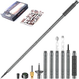 Trekking Pole Tactical Walking Stick, Multifunctional Lightweight Aluminum Collapsible Survival Hiking Pole with Storage Bag for Women Men Seniors Camping Backpacking (6-Section Gray Handle)