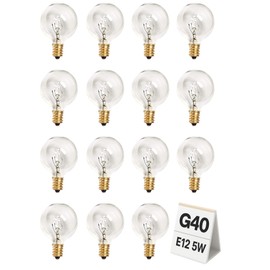 Adirxon 15-Pack G40 Replacement Light Bulbs, 5W Clear Incandescent E12 Base Bulbs for Quick String Light Repair, Small DIY Projects, & Wax Warmers, Dimmable Warm White Globe Lightbulbs