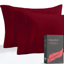Ashton Pillowcases Premium 1000-Thread-Count Egyptian Feel 100% Cotton King Pillowcases - Soft, Breathable Burgundy