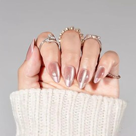 CloudTrip 30 Uñas Postizas Almendradas a Presión - Uñas de Gel Almendradas Suaves, Naturales y de Ajuste Extremo, 15 Tamaños, Kit de Uñas Postizas Reu