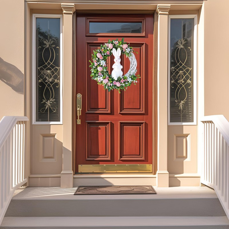 Bohue Easter Bunny Eggs Wreath Artificial Flower Wreath Front Door