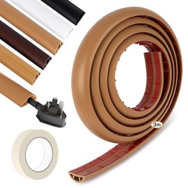 Rabieru Floor Cord Cover, Cable Cover, For Floor Wiring, Hiding Cords, Wire Cover, Cord Protector, Wire Molding for Floors, Cable Protector with Double-Sided Tape, Masking Tape Included, Suitable for Home, Office, Warehouse, Factory, Parking Lot (Width 1.2 cm), Height 9.8 ft (3 cm), Length 0.5 ft (1.2 cm), 9.8 ft (3 m) (Yellow)