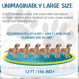 Lewtemi 12 ft Extra Large Non Slip Splash Pad 144" for Adult Kids and Dog Giant Thicken Sprinkler Pool Summer Outdoor Toys Fun Backyard Fountain Play Mat for Family Pet Dog(Vibrant Style)