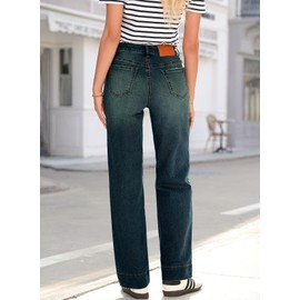 Sidefeel Women's Wide Leg Jeans High Waisted Stretchy Straight Leg Drawstring Spring Outfit Denim Pants with Pocktes Real Teal Size 16