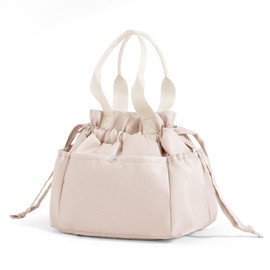 AOTM Small Cooler Bag Beige Lunch Bag Women with Drawstring, Thickened Large Closure Bento Box Insulated Bag, Waterproof/Oil Lining Lunch Bag, Portable Cool Box Small Work/On the Go