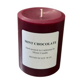Mister Candle - 3" x 4" Handmade Scented Pillar Candle - Solid Burgundy Color Made with Essential Oils for Home Decor, Premium Soy Wax, 60 Hr Burn Time Made in USA (Mint Chocolate)