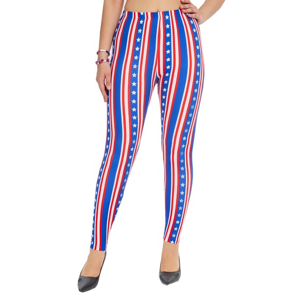 sissycos Women's American Falg Leggings High Waisted Star Printed Buttery