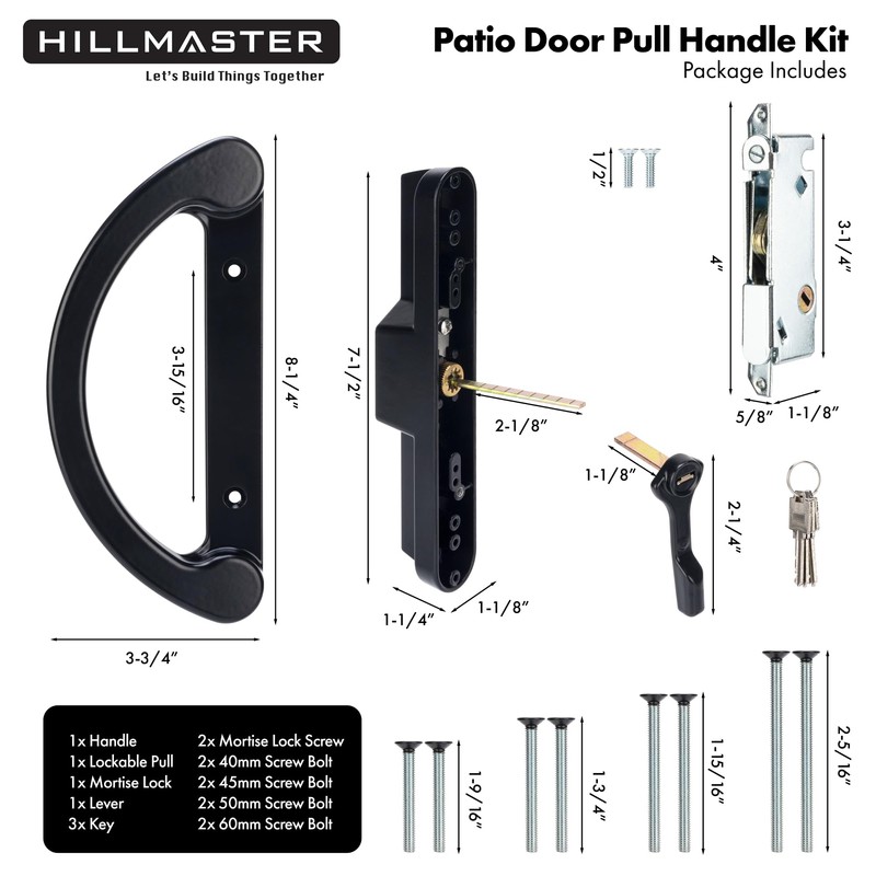 Sliding Glass Door Handle with Mortise Lock and Key Cylinder,Patio