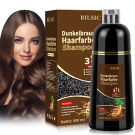 Hair Dye Shampoo - 500 ml Black Hair Dye, Dark Brown Hair Dye Shampoo 3 in 1 for Grey Hair and Beard, Colouring Shampoo for Men and Women