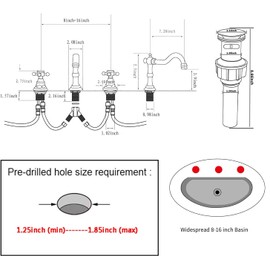 GGStudy 2 Handles 3 Holes Faucet Widespread Bathroom Sink Faucet Chrome Basin Mixer Tap Matching Pop Up Drain with Overflow