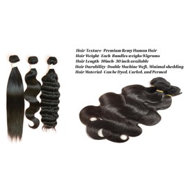 Elegante Collection Malaysian Hair 3 pack Bundle, 10" 12" 14", 285g total, 95g bundles, Premium Natural Human Hair, Body Wave Texture (16"18"20")