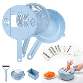 Vegetable Cutter with Container, 12 in 1 Multifunctional Vegetable Slicer, Vegetable Slicer, Fruit Cutter, Kitchen Grater, Stainless Steel Blades with Drain Basket