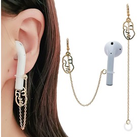 Levtandy Gold Star Ear Stud Anti Lost Earring Strap for Airpods Anti Lost Strap for Airpods Pro, Wireless Earhooks Earbuds Earphone Holder Connector, Compatible with Airpods 1 2 3(Emo Face Style)