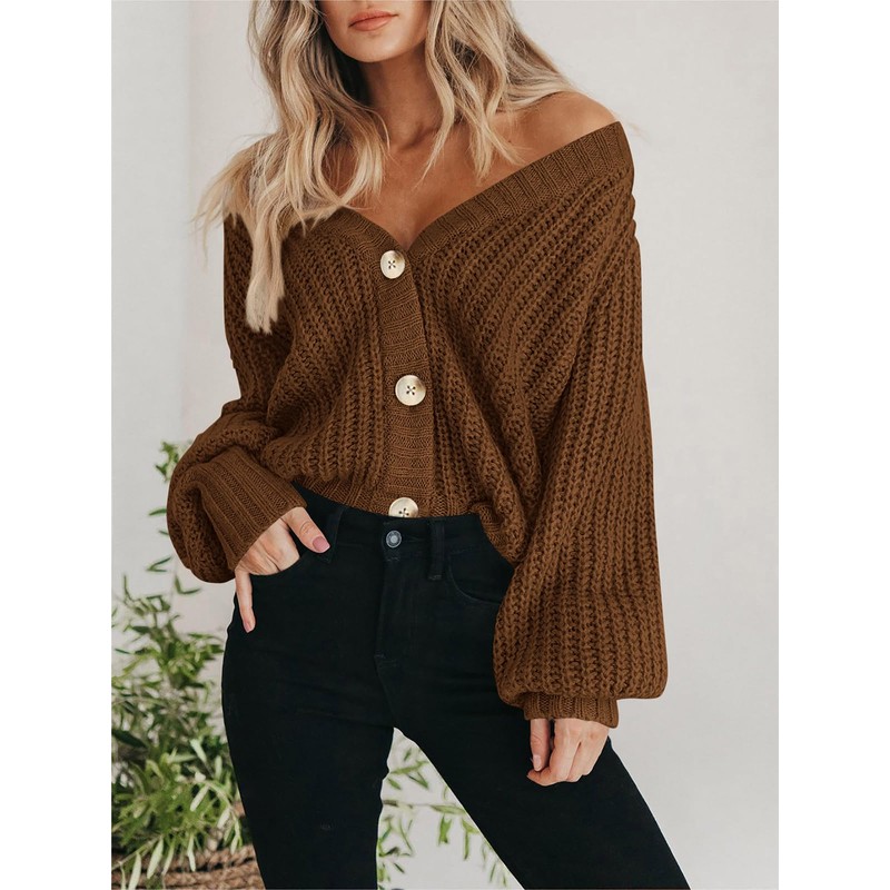 PRETTYGARDEN Women's Short Cardigan Sweaters V Neck Button-Down Long Sleeve