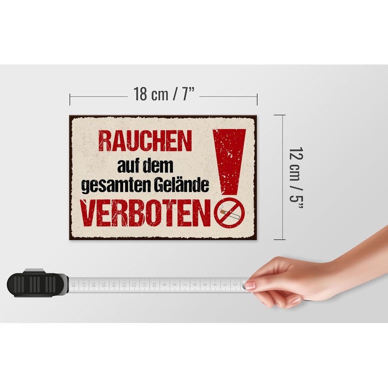 Femer Holzschild Hinweis 12x18 cm Rauchen auf dem gesamten Gelände