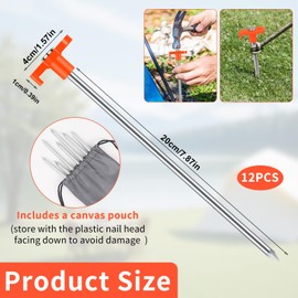12 Pack Tent Pegs Metal Heavy Duty Camping Pegs Awning Pegs, Strong Tent Peg Ground Peg Rock Peg for Hard Standing, Tents, Tarpaulin, Camping Equipment, Outdoor Use(Orange, 20cm)