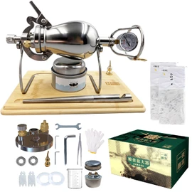 260ml Chinese Popcorn Maker, 304 Stainless Steel Popcorn Machine with Wooden Board Base, Dual Pressure Valve Popcorn Machine, Hot Air Popper Popcorn for Party(with 2 Bags)