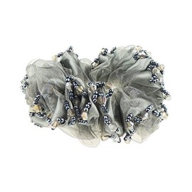 Ladies Girls Chiffon Beaded Floral Elastic Tie (No Flower Grey)