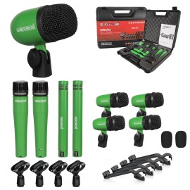 S-Core 9Pc Wired Drum Microphone Kit XLR Connector For Tom Snare Cymbals Professional Audio Recording Studio Usecolor: Green Color