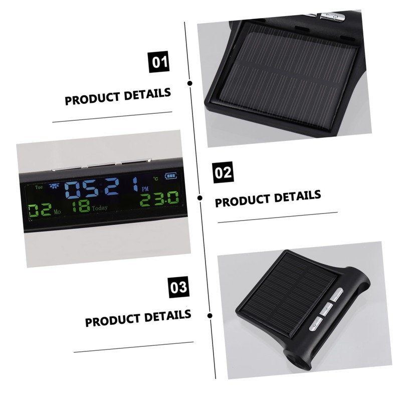 SUPVOX Automobile Digital Clock Solar Car Clock Calendar Thermometer Led