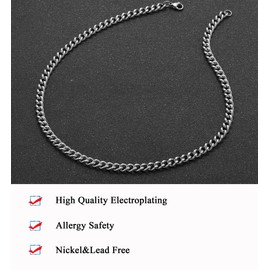 RWQIAN Cuban Link Chain Necklace for Men Women Stainless Steel Mens Neckalce Silver Chain 20in
