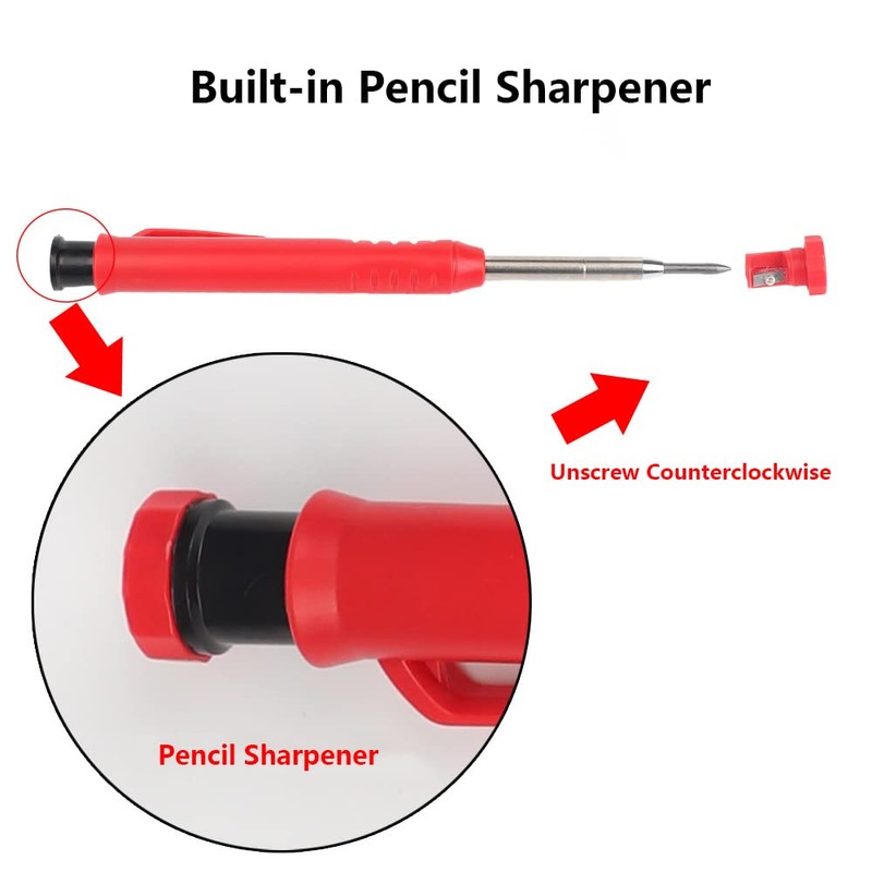 Carpenters Pencil with Refill Leads, Long Nosed Deep Hole Mechanical