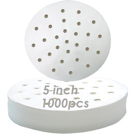 1000pcs Air Fryer Liners Disposable, 5 inch Bamboo Steamer Liners, Perforated Parchment Steaming Papers, Non-stick Steamer Mat Liner for Air Fryers Baking Cooking Oven (5")
