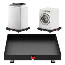 GarveeTech 2025 NEW Heavy-Duty Carbon Steel Washing Machine Pan with Connector & Hole - 27" x 25" × 2" Rust-Free Water, with 4 Anti-Vibration Feet, Protects Floor From Water Damage Protection