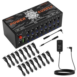 STRICH SPS X-Hub Guitar Pedal Power Supply for 9V/12V/18V, 100mA - 300mA Effects Pedals, 16 Independent Outputs, Short-circuit protection and noiseless, 5V 1A USB Port Supports Mobile Devices, Tablets