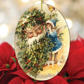 Little Angel and Father Santa Claus Victorian Vintage Christmas Ornament