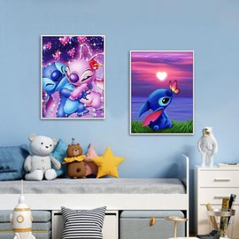 Hongyrjy Stitch Diamond Painting for Adults, Pack of 2, 5D Diamond Painting Stitch as Gift, Wall Decoration for Home, 30.5 x 40.6 cm