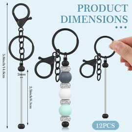 Tondiamo 12 Pcs Beadable Keychains Bars Bulk for Keychain Making Blank Beaded Metal Keychain for Craft Keychain DIY Gift(Black)