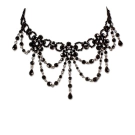 Heimatflüstern Costume Necklace Choker Beads – Women's Dirndl Necklace, Choker Pearl Necklace Nostalgic for Costume Blouse and Lederhosen, Costume Jewellery for Oktoberfest Dirndl Jewellery (Black),