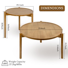 BEARUT Wooden Round Nesting Coffee Tables Set of 2,Round End Table,Small Nesting Tables,Side Table,for for Living Room Bedroom Balcony by Solid Wood