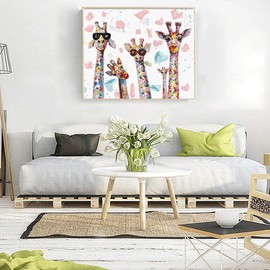 Paint by Numbers Adults Children Beginners DIY Hand Painted Oil Painting on Canvas Kit for Home Decoration Birthday Christmas Gift, Giraffe-01.40 x 50 cm