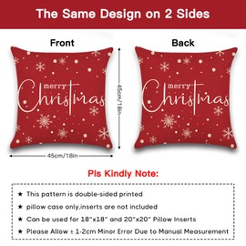 Ohok Set of 2 Christmas Cushion Covers, Polyester Linen, Double-Sided Motif, Decorative Cushion Covers, Modern Decorative Cushion Cover Set for Sofa, Couch, Living Room, Bedroom (Small Snowflakes A,