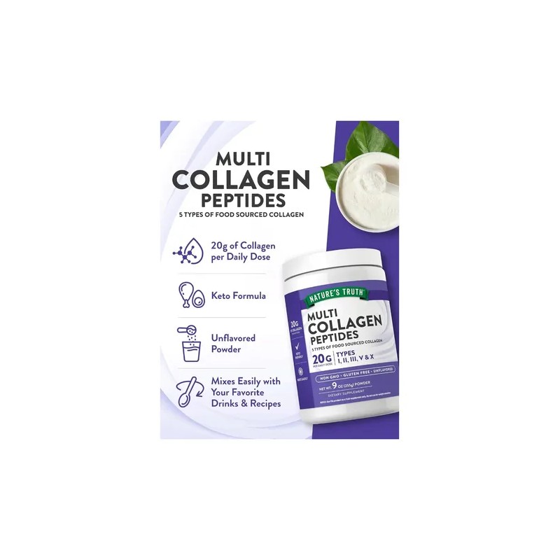 Colágeno Sin Sabor en Polvo Natures Truth Multi Tipo I,