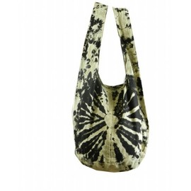 BTP! Tie Dye Sling Crossbody Shoulder Bag Purse Hippie Hobo Cotton Bohemian Colorful Firework (Black VJ14)