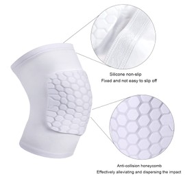 Knee Compression Pads,Basketball Knee Pads with Honeycomb Padding, Breathable and Non-Slip Knee Pads for Volleyball Gym Running Workout Sports, Hex Knee Pads Sleeves for Men and Women M (A Pair White)