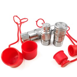 2 Sets NPT 1/2" Skid Steer Bobcat ISO16028 Flat Face Hydraulic Quick Connect Coupler+Nipple/Couplings Female and Male Set with Dust Caps Compatible Parker FE Series