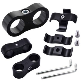 Vignee 5 Pieces Separator Clamp,Aluminum Hose Fitting Adapter,Fuel line Mounting Clamps,Hose Separator Clamp for Oil Line, Brake Line,Gas Line and Water Pipe(Black,AN6)