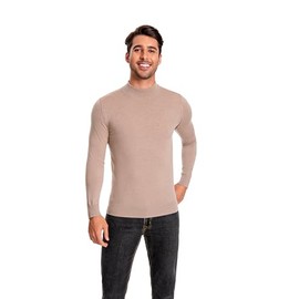 WOSICA Men's 100% Extrafine Merino Wool Long Sleeve Mock Neck Pullover (Brown L)