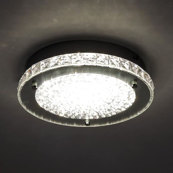Lzawvm Crystal Ceiling Light LED Flush Mount Light Fixture 13-Inch Moden Crystal Chandelier Dimmable Bathroom Wall Light with 4000K Daylight White 2640LM for Kitchen Island Bedroom Foyer