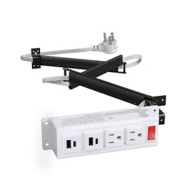 JACEPFY Drawer Outlet with USB-C 20W PD Fast Charging, Flush-Mount Cabinet Power Station, Heavy-Duty Cable, Adjustable Metal Cord Arm (White)