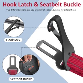 Dog safety belt for car, dog belt for car safety harness, adjustable with universal plug and attachment of the locking bar (red)