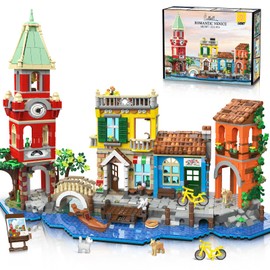 PLAXSOON Venice Main Street Building Set for Adults, 2155 PCS City Riverside House Building Block Kit with Light Flower Shop Pizzeria, Home Decor Architecture Brick Model Women Men Teen Girl 12+