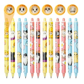 12pcs Cute Kawaii Animal Pens, Changeable Cats Dogs Emojis, Fun School Stationary Vet Office Supplies, Gift Sets for Kids Teen Girls Boys Veterinarian (Black Gel Ink)